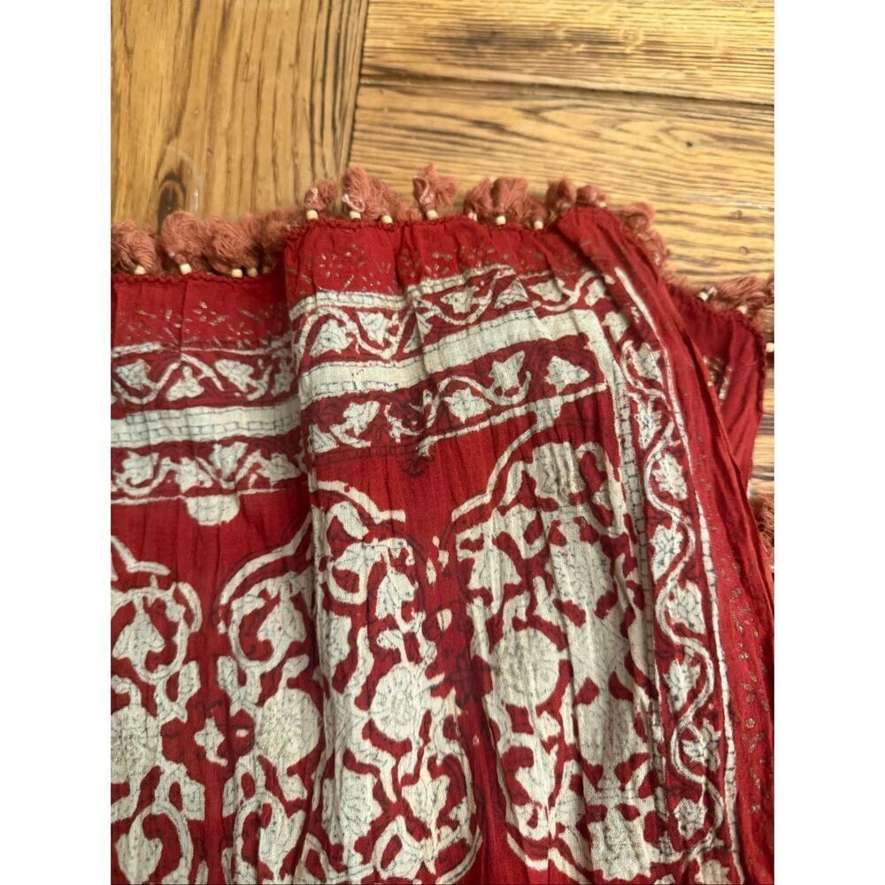 Scarf from rajistan India red cream print - Picture 2 of 3
